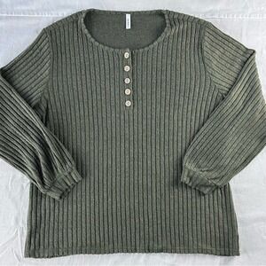 DB Moon Ribbed Henley Sweater Olive Green Cozy Womens Plus Size‎ 2XL